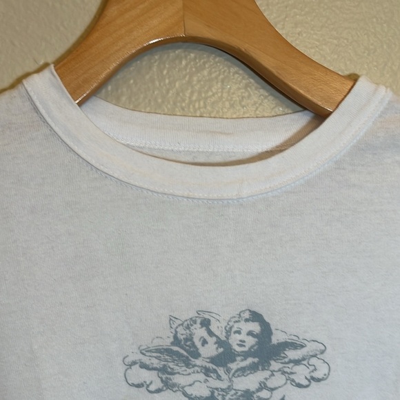 John Galt Brandy Melville White Heaven Sent Cropped Shirt - Picture 2 of 9